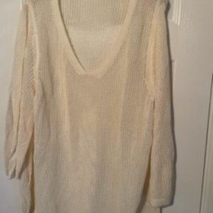 Talbots	cream plus size 3x v-neck mesh knit sweater with tassles on side slit